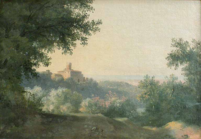 Landscape from the french painter Pierre-Henri de Valenciennes. View of the Palace of Nemi